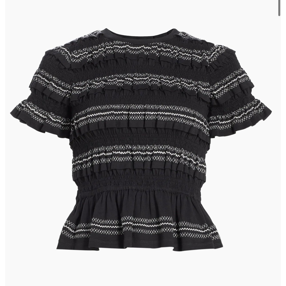 Sea New York Mable Smocked Top Black White Large Ruffled Stripes‎